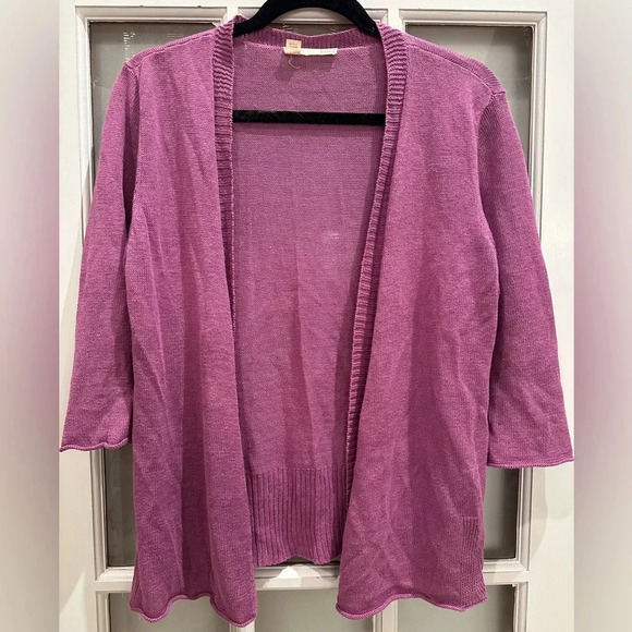 Eileen Fisher Open Front Cardigan Sweater Shrug 100% Linen Lilac Size L Petite - Picture 11 of 11